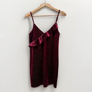 Dainty Hooligan Maroon Velvet Ruffle Mini Dress Holiday Party Sexy V-Neck